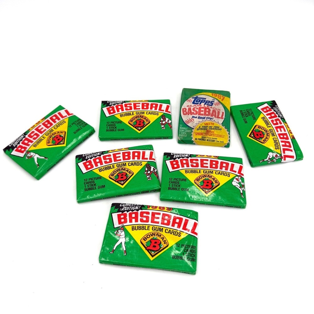 Vintage 1989 Bowman 1987 Topps Baseball Cards 7 Sealed Wax Packs Bubble Gum MLB